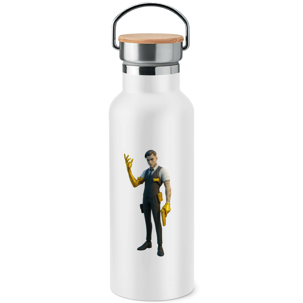 Edelstahl-Trinkflasche mit Bambusdeckel LOGO 3
