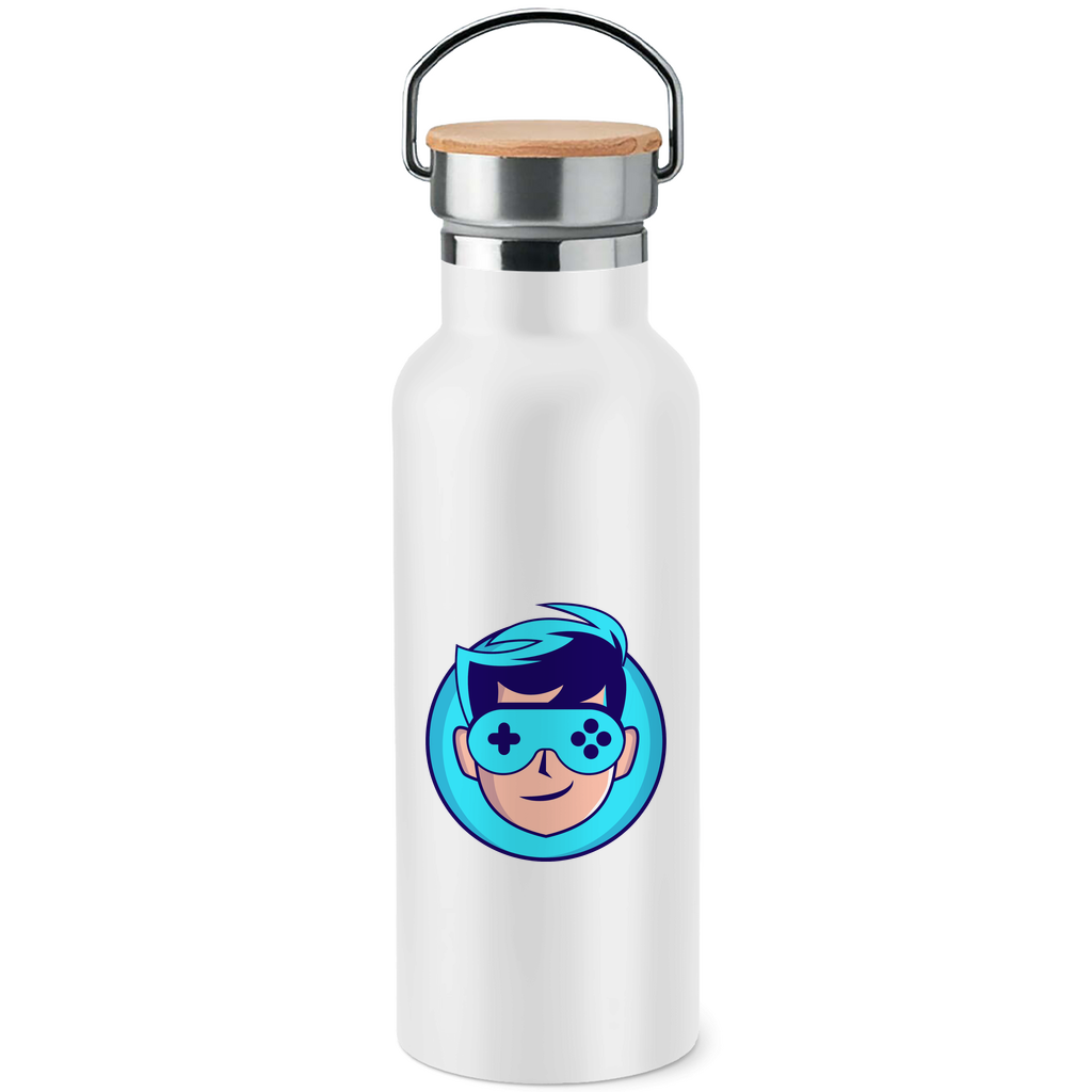 Edelstahl-Trinkflasche mit Bambusdeckel GG MERCH LOGO