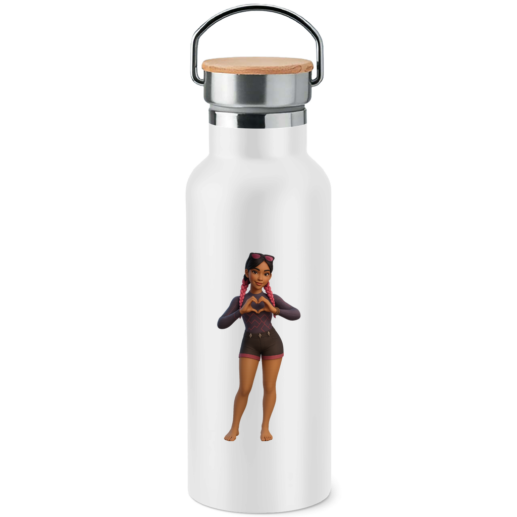 Edelstahl-Trinkflasche mit Bambusdeckel LOGO 2